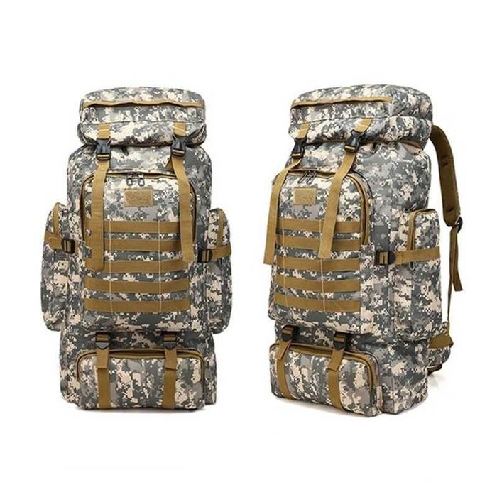 Tas Ransel Gunung Hiking Motif Militer Camping Oxford Waterproof 80L - Camouflage
