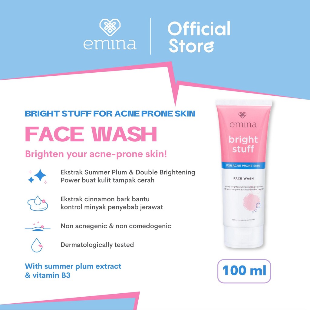 [Gift Not For Sale] Emina Bright Stuff for Acne Prone Skin Face Wash 100 ml (kemasan lama)