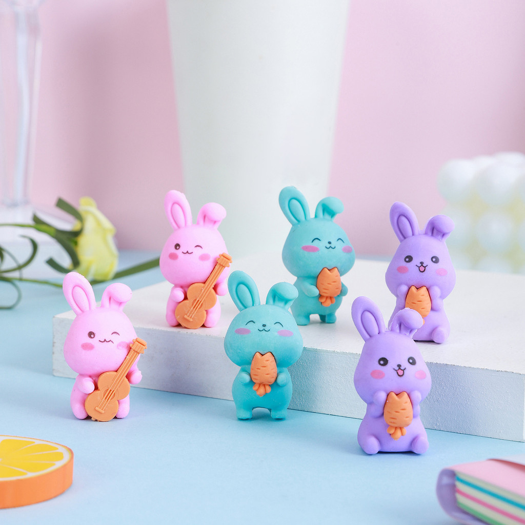 

3 Piece Cartoon Cute Rabbit Rubber Eraser Novelty Stationery