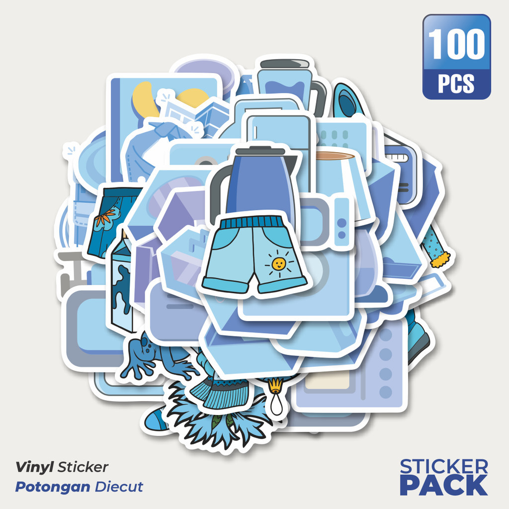 

Stiker Vinyl Stiker Object Warna Biru Waterproof Aesthetic- Untuk Laptop, Motor, dan Helm - Paper Stationery Pack