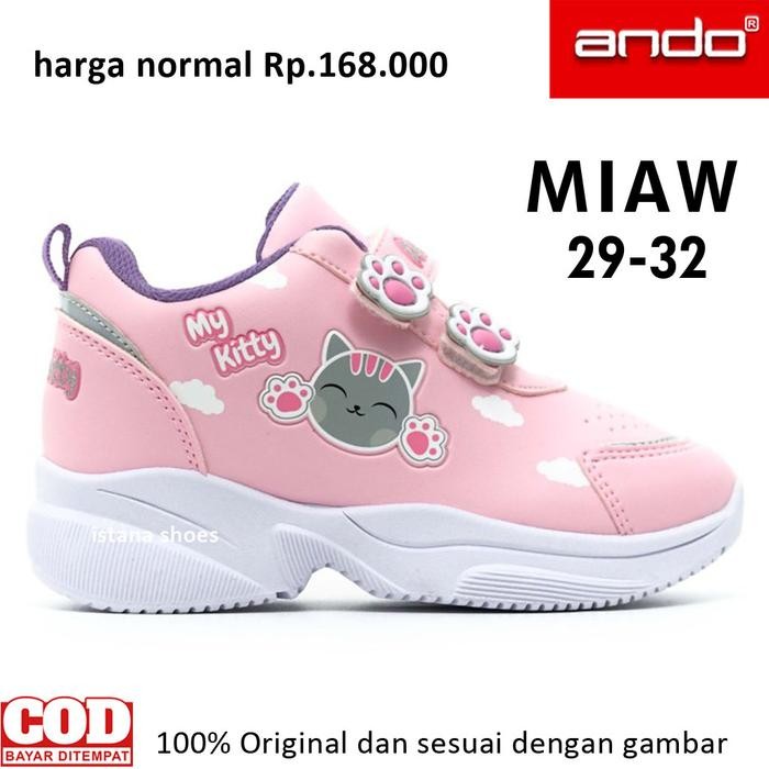Terlaris  -Sepatu Sekolah Anak Perempuan Ando Miau Biru PAUD TK SD Kets Sneakers - Miaw Biru, 30