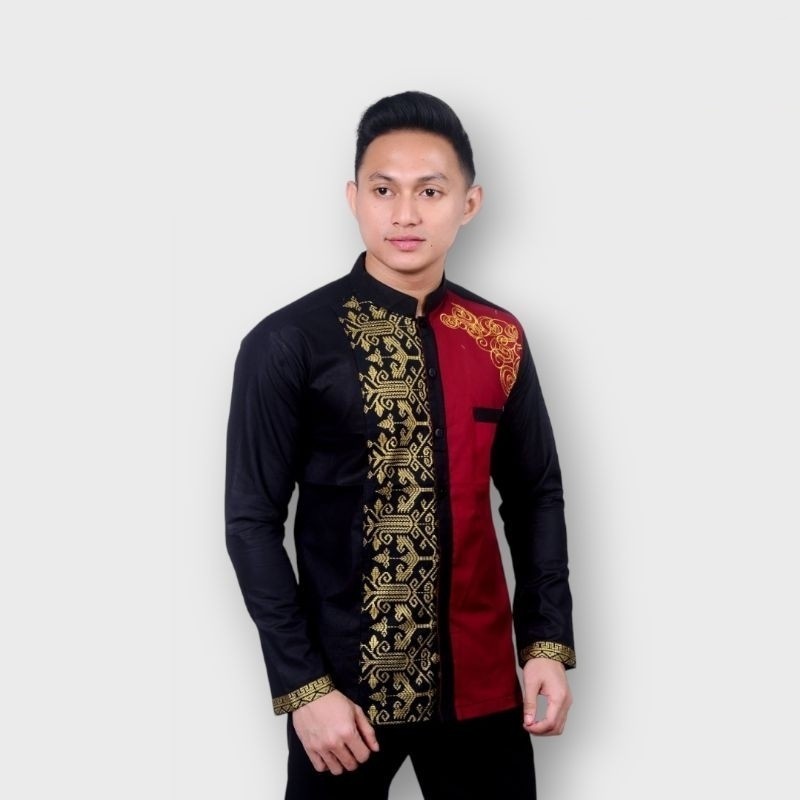 Baju Muslim Pria Modern Motif Batik Kombinasi Bordir