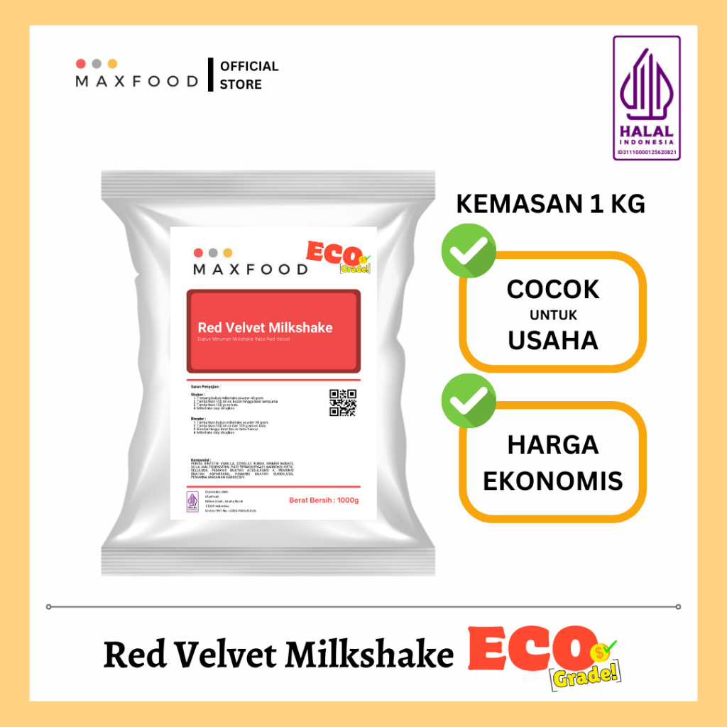 

MAXFOOD - [ECO] Red Velvet Milkshake Powder / Bubuk Minuman Rasa Red Velvet Milkshake Ekonomis 1 KG