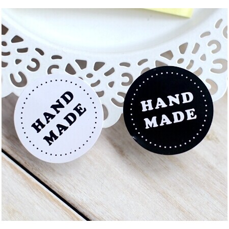 

80PCS/lot Round Black and white HAND MADE Craft paper Sealing sticker/Vintage DIY Gifts posted/Baking Decoration label