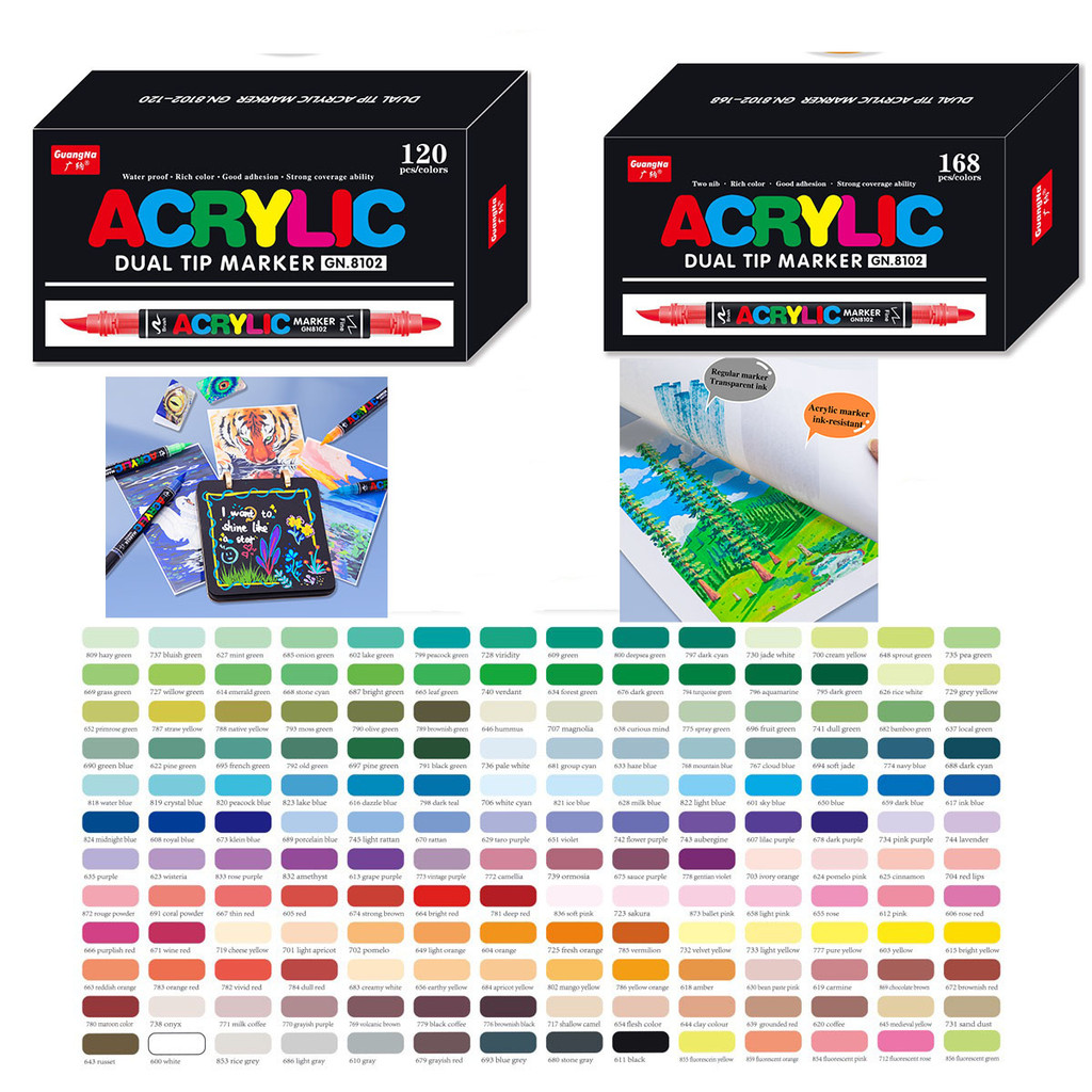 

120 Colors Acrylic Brush Paint Pens Markers Double Head Paint Rock Professional Painting Wood Canvas Stone DIY gift guangna