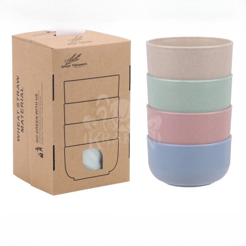Mangkok Jerami Set 4pcs Wheat Straw Bowl Plastic Mangkuk Souvenir Set Box MS4