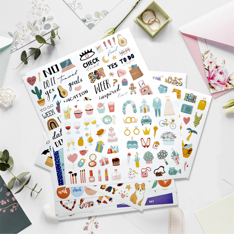 

12 Sheets 610 PCS Wedding Bliss Stickers Scrapbooking Stickers Waterproof DIY Wedding Theme Love Engagement Plan Cute Stickers