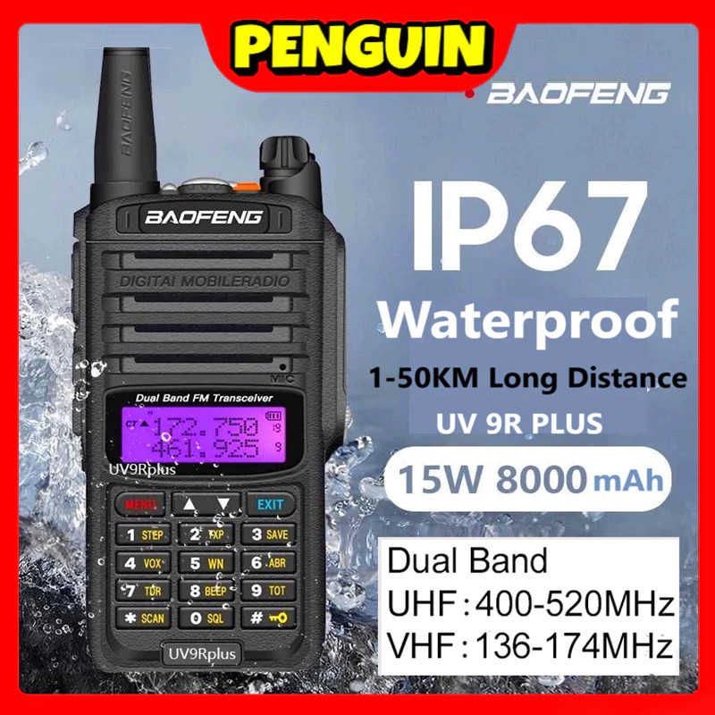 New ⭐Ready⭐HT Baofeng UV-9r Plus Dual band VHF UHF (15watt) IP67 Garansi 1 Tahun Walkie Talkie Radio