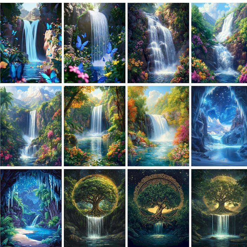 

GATYZTORY Oil Painting By Numbers Paint Kit On Canvas Waterfall Landscape Number Painting Wall Art Picture On Number For Adults