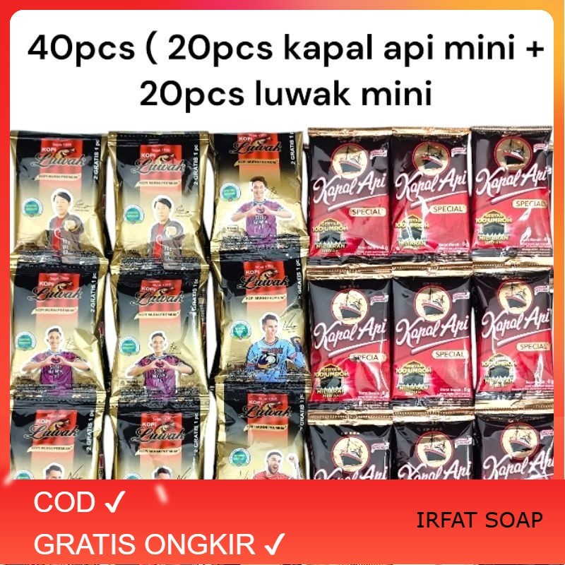 

KOPI KAPAL API MINI 20pcs + KOPI LUWAK MINI 20pcs Coffee Bubuk MINI (40pcs)