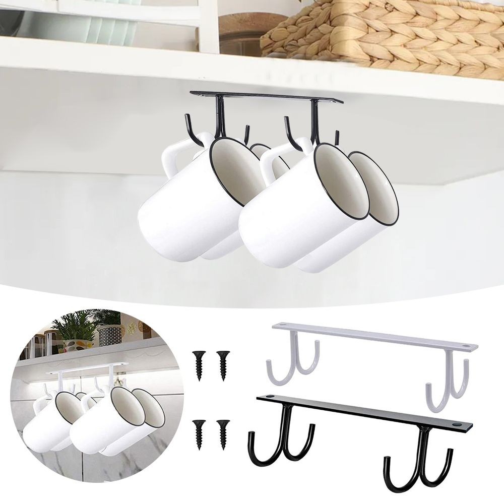 

1pc Mug Rack Under Cabinet Coffee Cup Holder Mugs Cups Drying Hook Kitchen Closet Under Shelf Hanging Organizer Hook