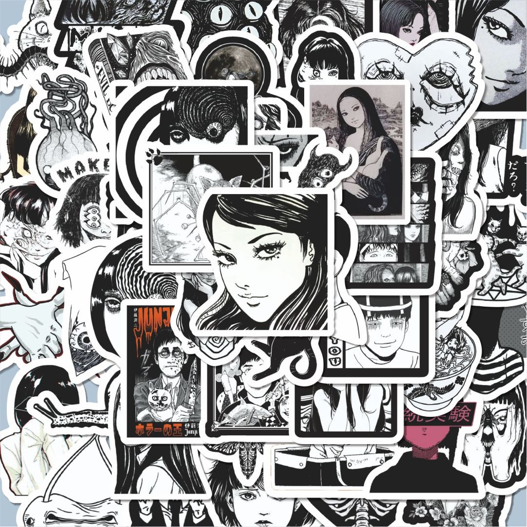 

100PCS Lucu Stiker HItam Putih Junji Ito Classical Stiker Aesthetic Stiker Anti Air Stikers Berperekat Waterproof sticker decal buat Motor Helm Buku Journal Koper Casing HP Laptop Botol Minum Hadiah anak