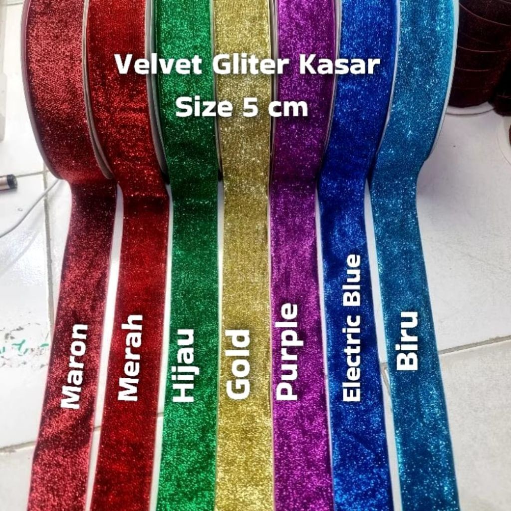 

1 YARD ( 90 CM ) - 5 CM VELVET GLITER KASAR / PITA BELUDRU GLITER KASAR / PITA VELVET GLITER KASAR