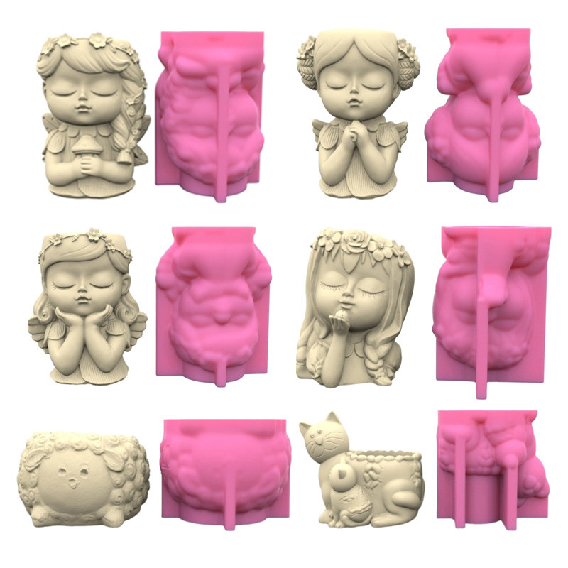 

Cute Girl/Animal Pen Holder Silicone Mold Table Ornament Succulent Planter Flowerpot Mold Epoxy Resin Mold DIY Plaster Making