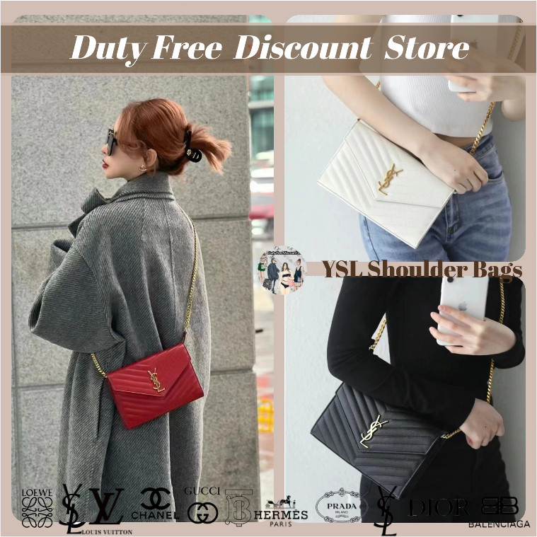 Wanita YSL Yves Saint Laurent Chain Bag (Tas Kulit Caviar / Tas Rantai Wanita, WOC Ukuran 9 "dan 7,5