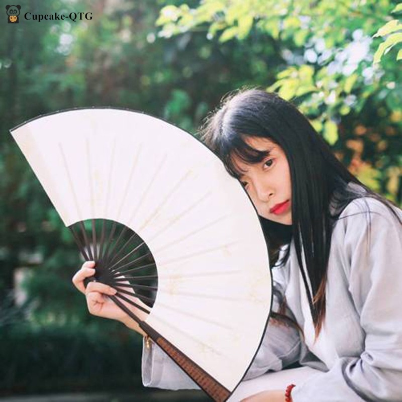

8 Inch/10 Inch Silk Cloth Blank Chinese Folding Fan Wooden Bamboo Antiquity Folding Fan For Calligraphy Painting Home Decor