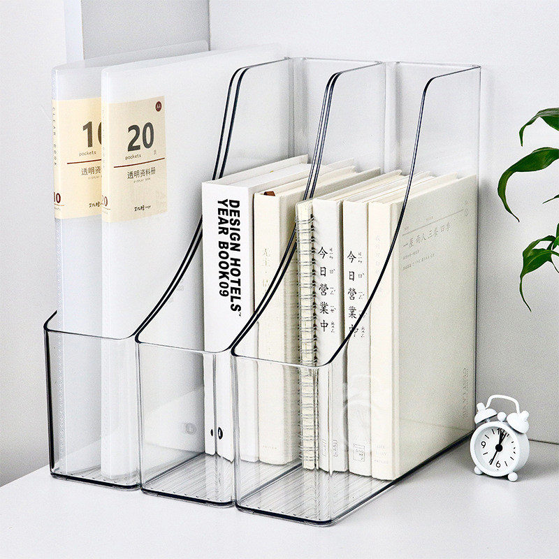 

Acrylic A4 Storage Filing Box for Documents Plastic Paper File Organizer Vertical Magazine Rack Desk Folder Desktop Supplies