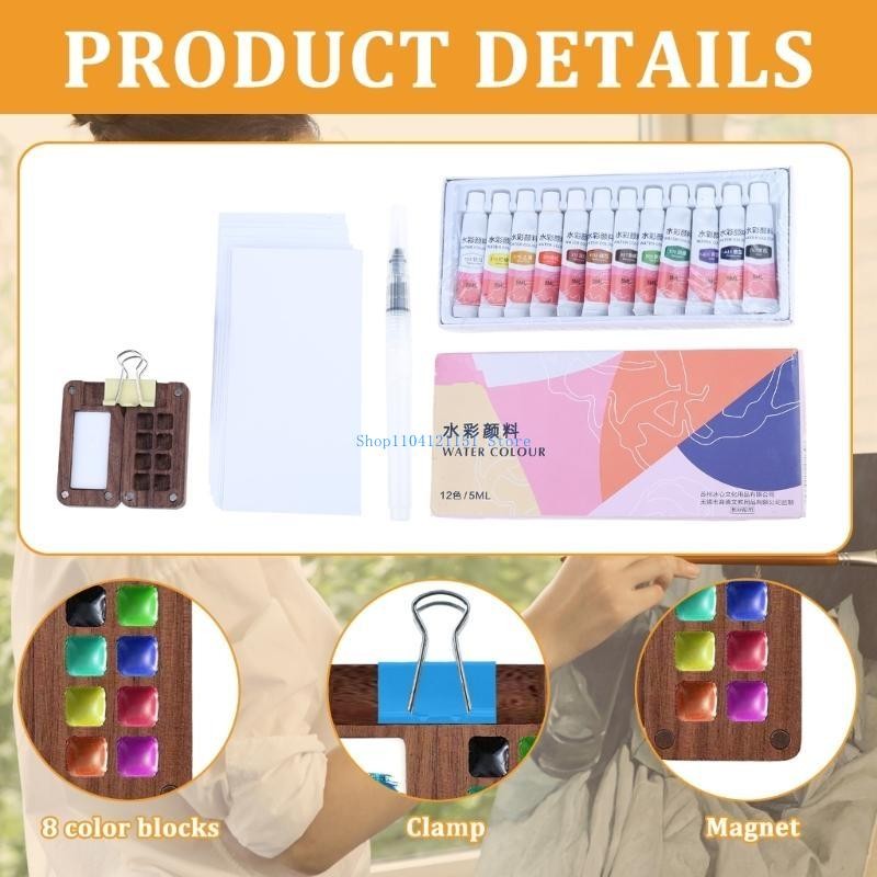 

A2BD Travel Watercolor Palettes Box with Clip, Watercolor Paper, Water Brush Pen