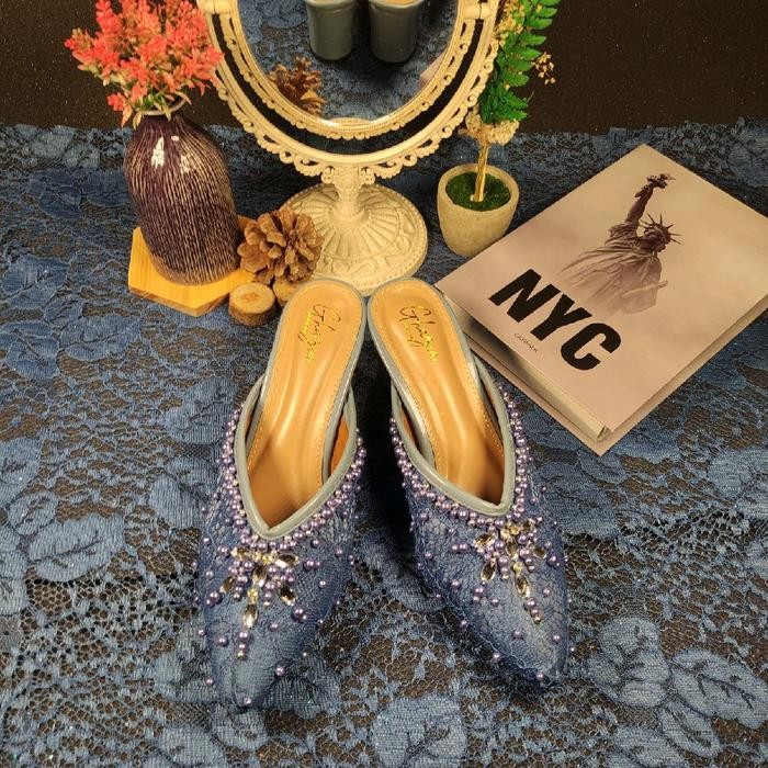 BARU GHAZIA - 505 Sendal Pengantin Hak 5cm Selop Nikah Wedding Wanita Nikah Seserahan Pengantin - De