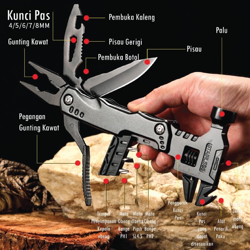 Palu Baja Palu Multifungsi Tang Obeng Pisau Lipat Multifungsi Multi tool Hammer Knife Portable