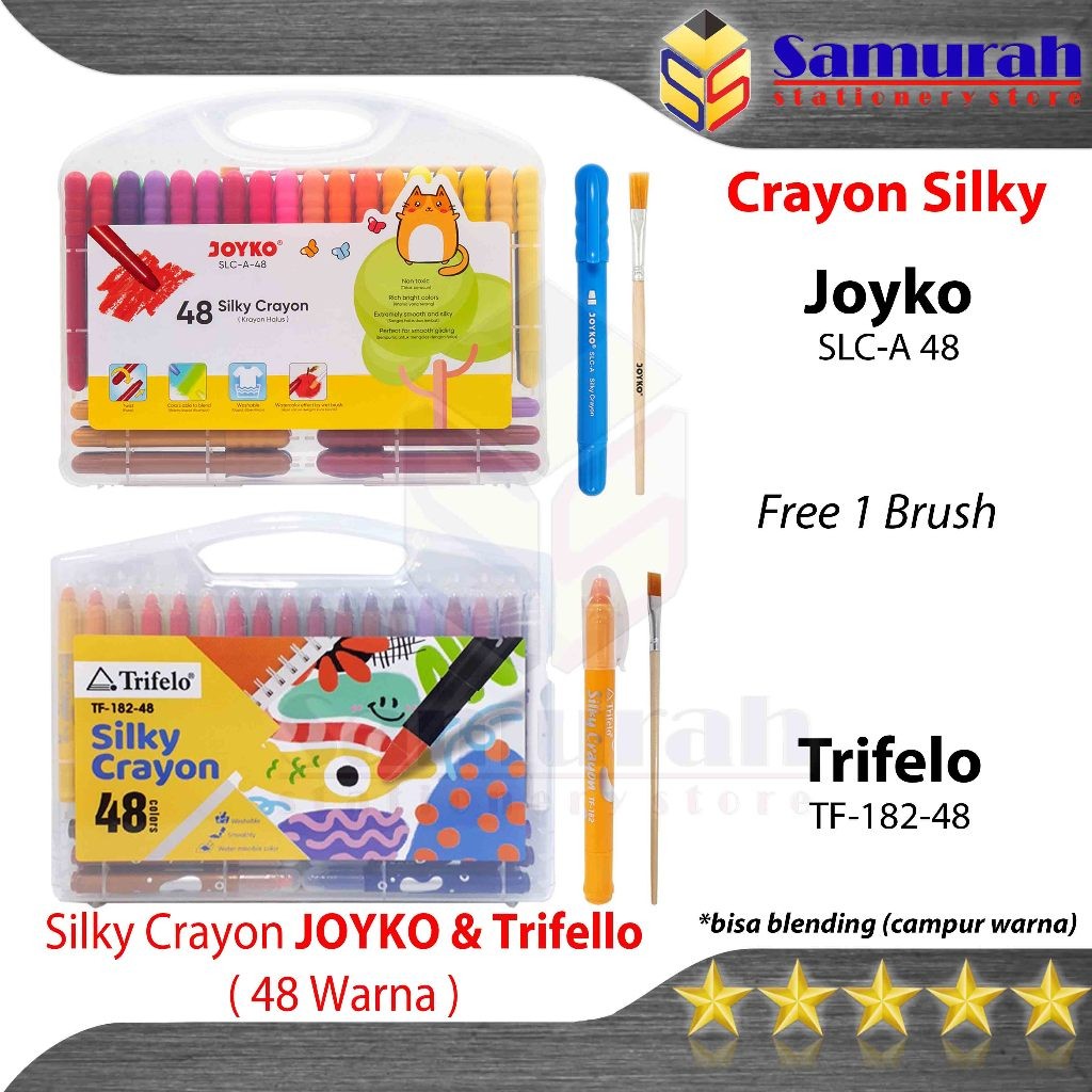 

New Crayon SIlky SLC A 48 Warna + Kuas / Krayon Halus Lembut SLC-A-48 Hard Case Tidak BeracunPremium