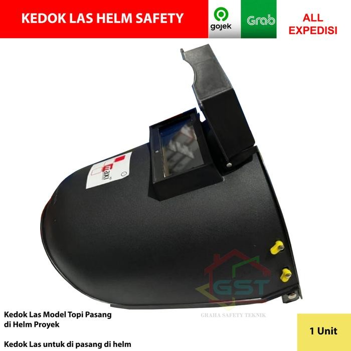 kedok las model topi pasang di helm proyek / kedok las helm safety