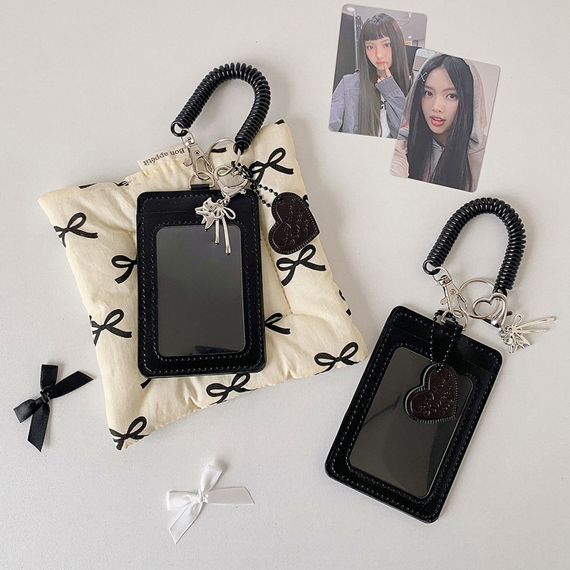 

Korean Black Photocard Holder Kpop Idol Card Holder Backpack Hanging Pendants Students ID Cards Bus Card Sleeve Protector Cover
