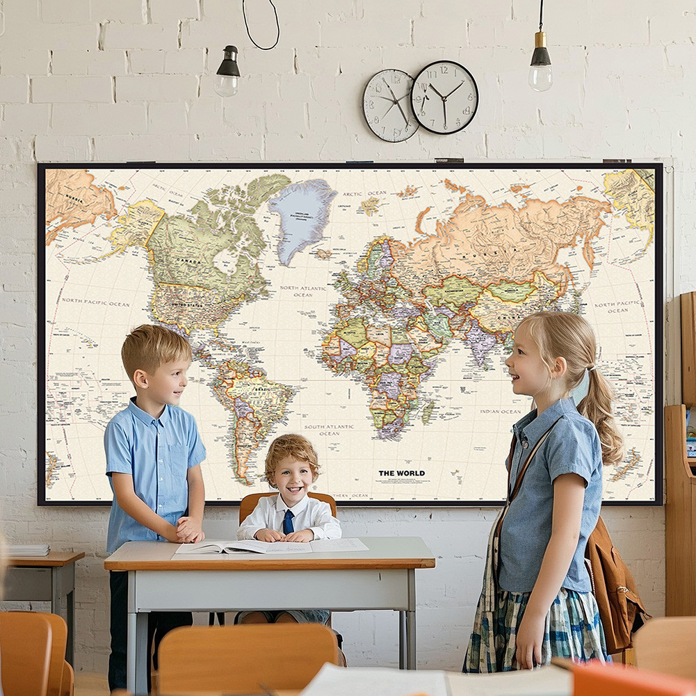 

150x225cm Retro World Map Photography Background Vinyl Unframed Wall Decoration for Bedroom School Office Home Decor Supplies