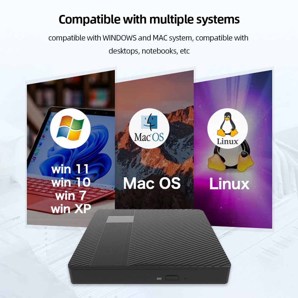 External CD DVD Drive USB 3.0 & Type-C DVD RW CD Writer Drive Disk Reader Rewriter for Mac/Linux Win