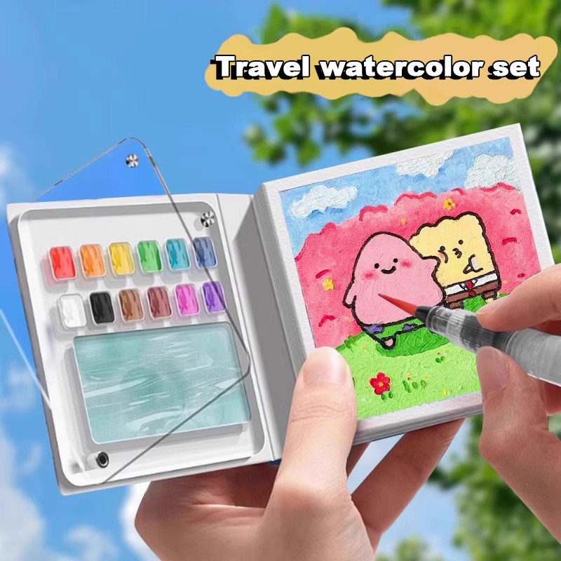 

Mini Watercolor Painting Notebook Watercolor Travel Set With Pigment Palettle Portable Drawing Sketching Book Art Stationery