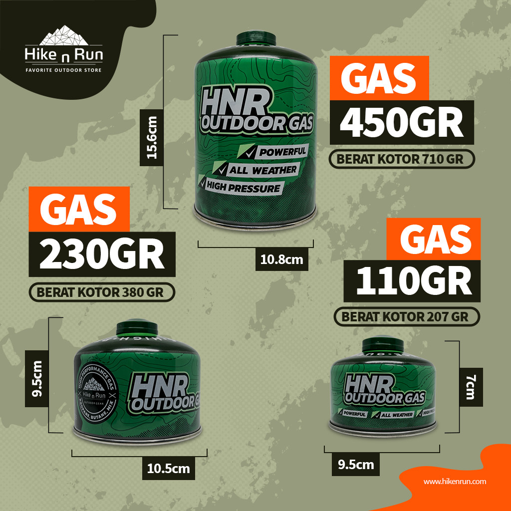 Hike N Run Portable Gas Canister Camping Hiking Terisi 110Gr 230Gr 450Gr Pasti Promo
