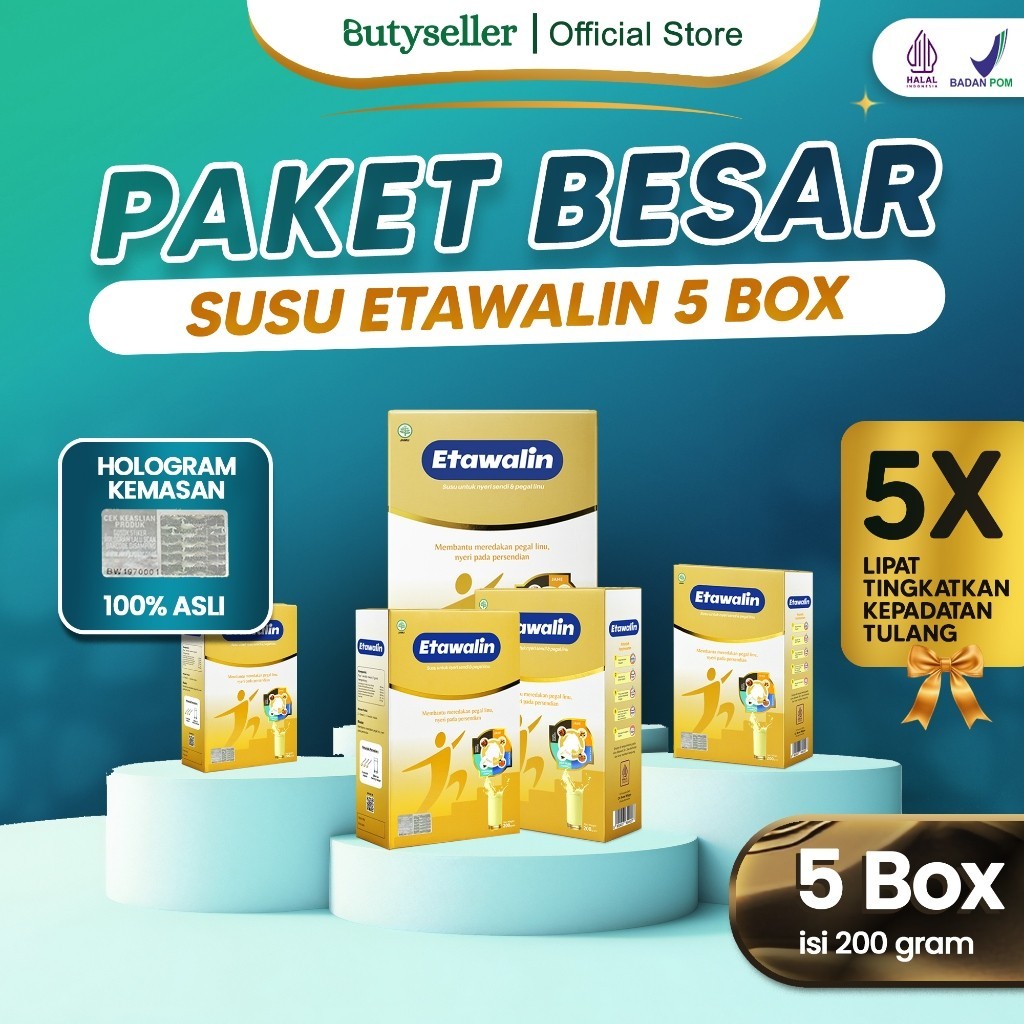 

Etawalin 5 Box - Susu Bubuk Kesehatan Tubuh Sendi Tulang Otot & Atasi Asam Urat Rematik Original