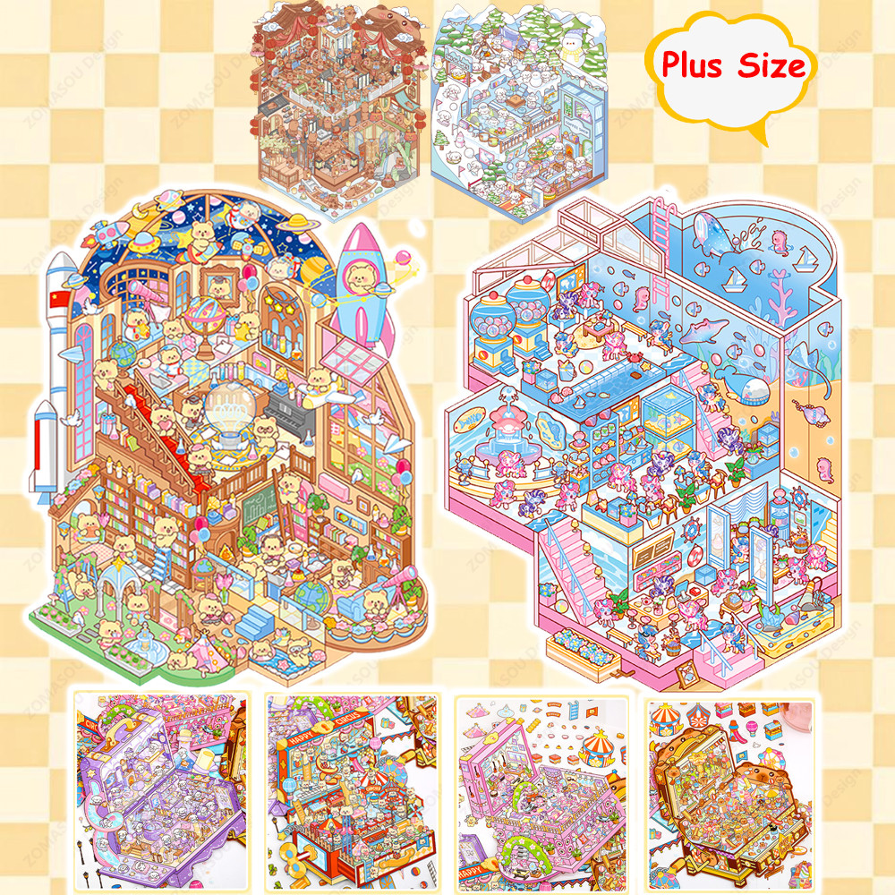 

Plus Size 3D Scene Sticker 2.5D Miniature Landscaping Stickers Visual Stickers Gift for Child Adult Relief Stress Pass The Time