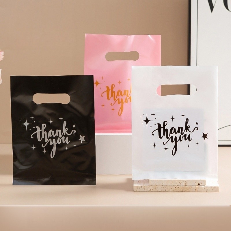 

100/50/10Pcs Thank You Gift Bags Wedding Birthday Guest Gift Wrap Plastic Shop Bags Small Business Candy Pastry Store Packaging