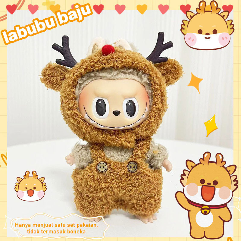 Labubu Baju Kaos Natal 17Cm Popmart Baju Macaron Boneka Bajunya Deer Christmas Hanya Pakaian