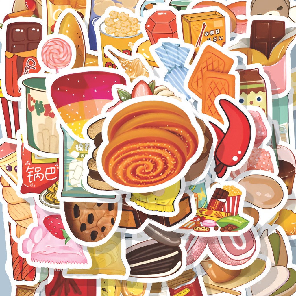 

100PCS Lucu Stiker Cemilan Makanan Santai Stiker Aesthetic Stiker Anti Air Stikers Berperekat Waterproof sticker decal buat Motor Helm Buku Journal Koper Casing HP Laptop Botol Minum Hadiah anak