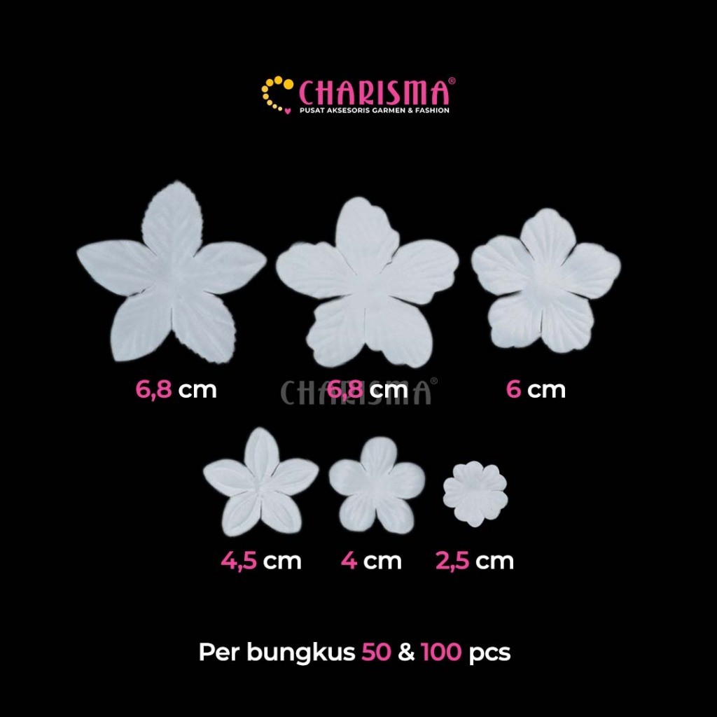 Charisma Aplikasi Bordir Bunga Putih - Patch Bordir Desain Daun Bunga Tempel / Harga Per Pack (100 p