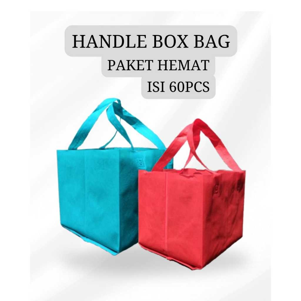 

MER.SHOP Goodiebag ( 1 pak Isi 60pcs ) Tas Box Nasi / Handle box /Ukuran 20x20 & 22x22 Tas Spundbond Besek