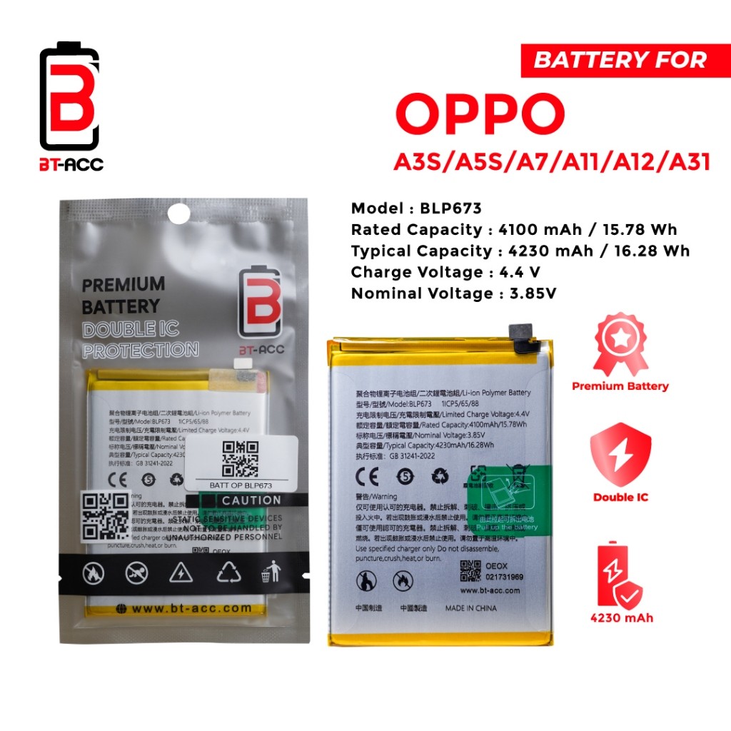 BT-ACC FOR BATRE BATERAI  Baterai Battery BLP673 For Oppo A7 A11 A12 A31 A3s A5s  Real C1 Realme 2 R