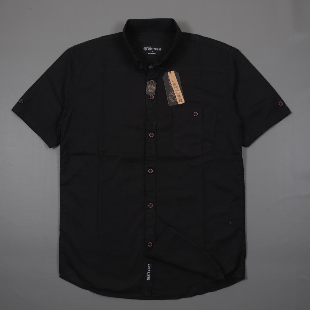 PROMO Kemeja Polos Lengan Pendek Premium Black 88 P4035