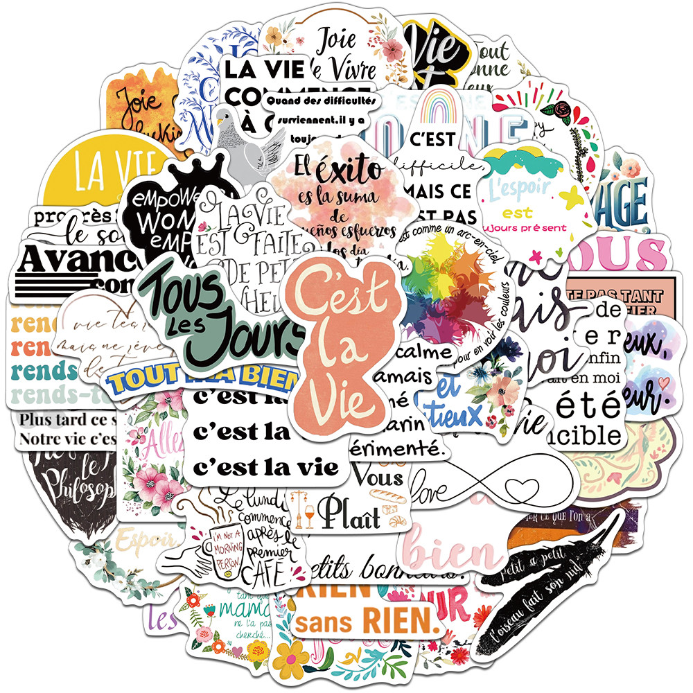 

50PCS Creative French Inspirational Quotes Stickers Decorative Water Cups Notebook Phone Cases Personalized Waterproof Stickers