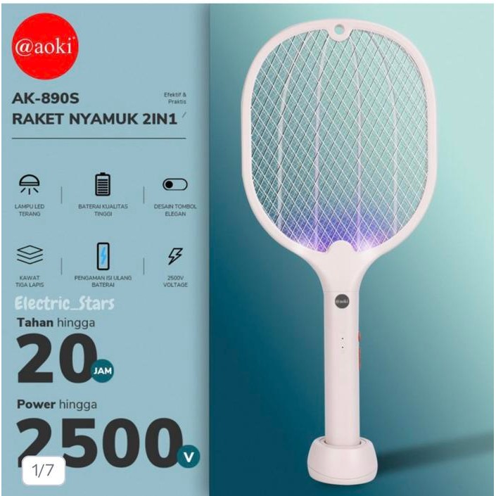 Raket Nyamuk Inscect Killer Aoki AK-890S 2 in 1 Raket Nyamuk Pembasmi Nyamuk Charge 890 S