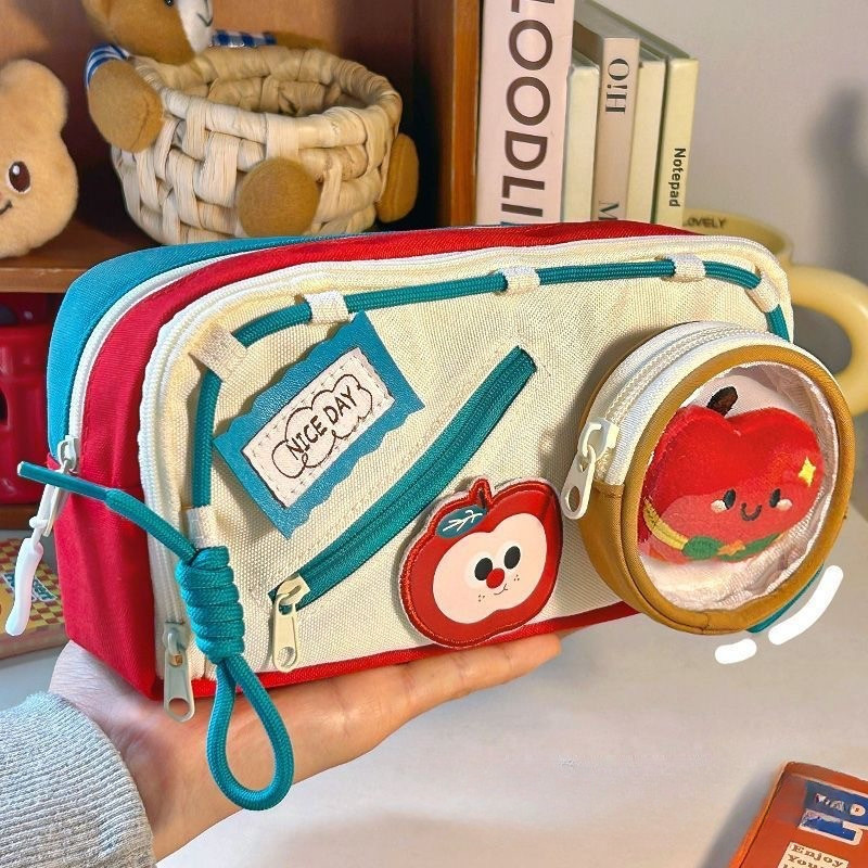 

[HARU] Large Compartment Red Apple Series Pencil Case Tempat Penyimpanan Alat Tulis Kotak Pensil Pouch Serbaguna Tentengan Lucu