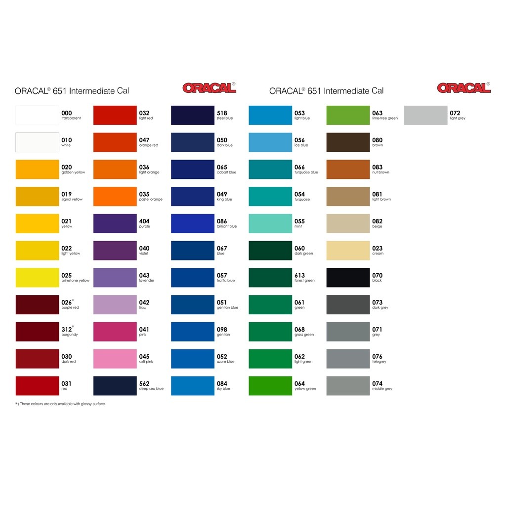 

COD STICKER ORACAL SERIES 651 MATT/DOFF Per 100 cm x 126 cm