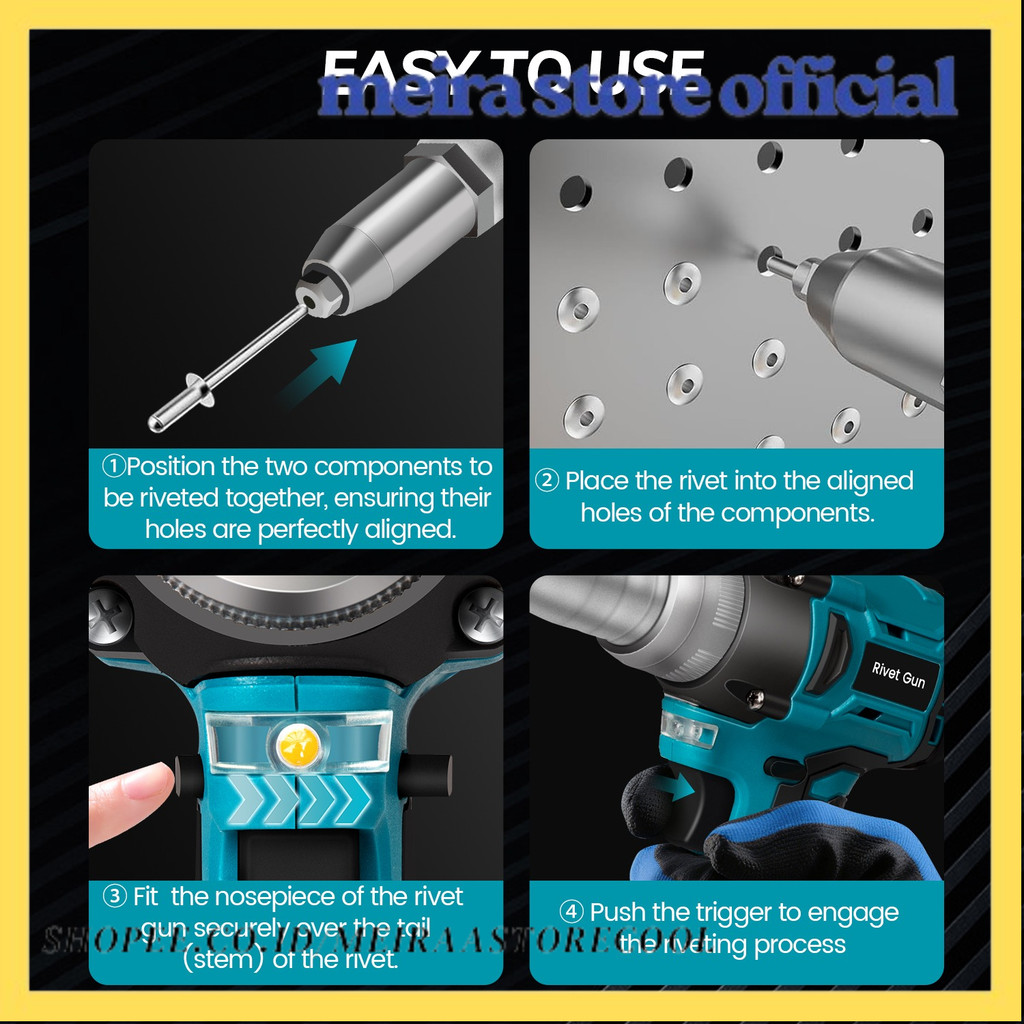 20000N Brushless Electric Rivet Gun 720W Cordless Rivet Nut Gun Power Display Auto Riveting Tool For