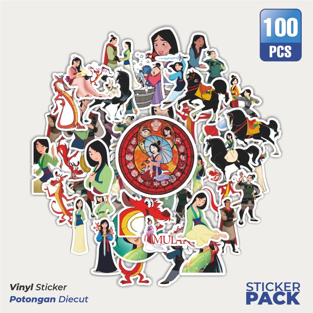 

Super Hemat! 100 PCS Stiker Disney Series Mulan Waterproof Aesthetic- Untuk Laptop, Motor, dan Helm - Paper Stationery Pack