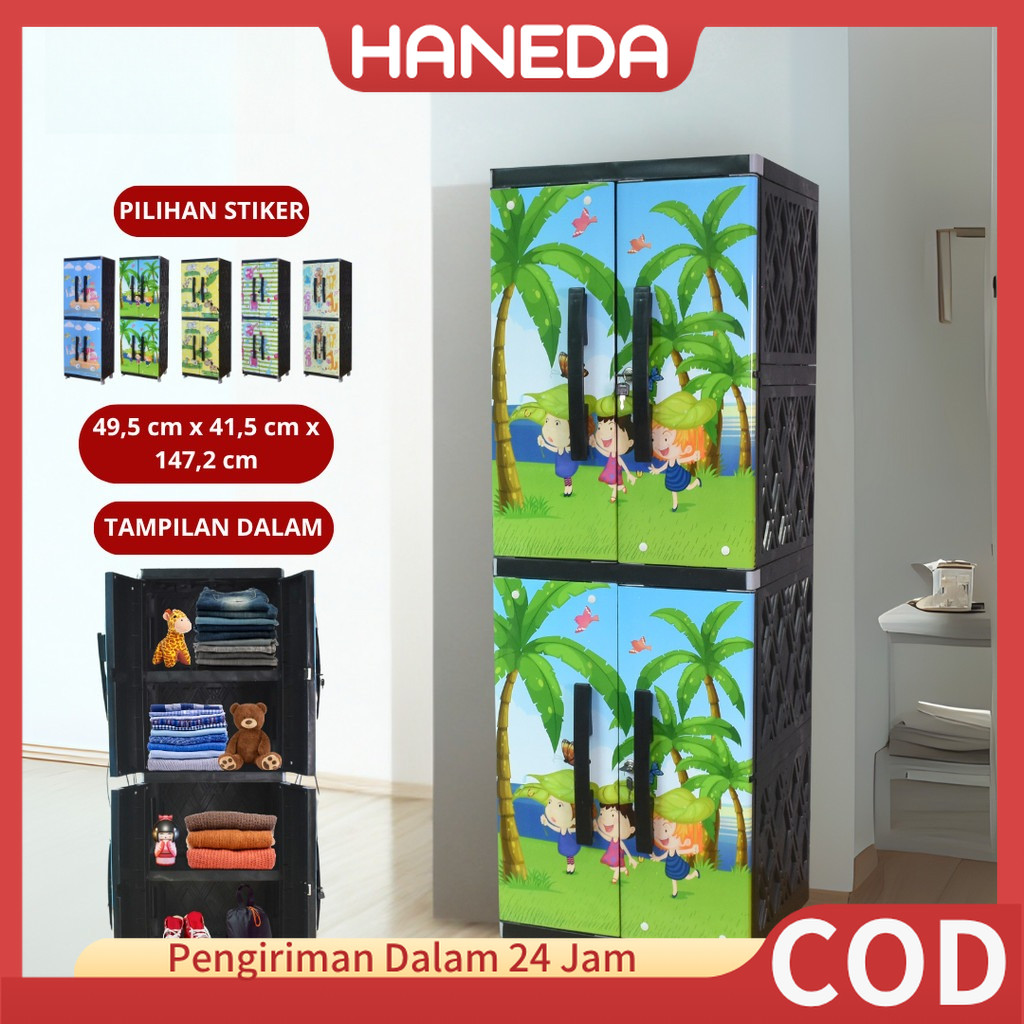 HANEDA kinara Lemari Kunci Lemari Pakaian Plastik  Lemari Susun Lemari stiker kaRakter Rak Baju