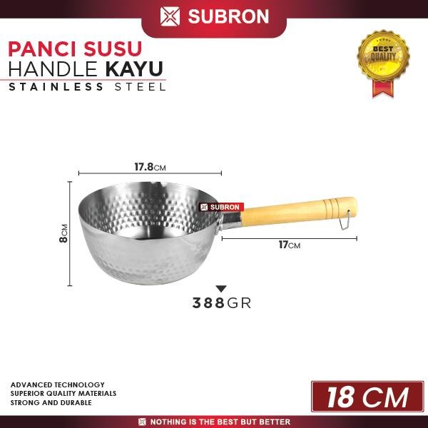 SUBRON Panci Susu Handle Kayu Rebus Sup Mie 18CM 20CM 22CM Stainless - 18CM Subron Panci - Panci Sus