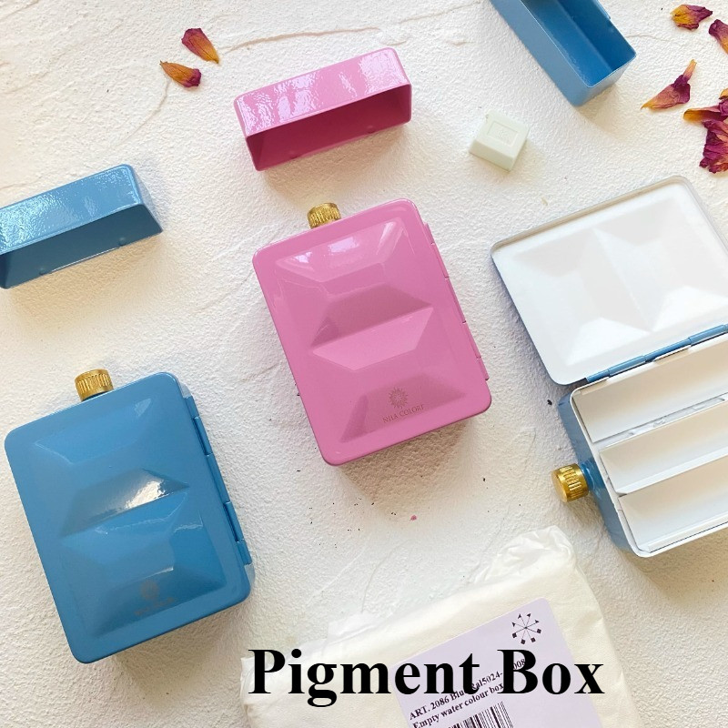 

Blue/Pink Heavy Enamel Watercolor Paint Box Portable Travel Water Kettle Palette Art Students' Painting and Sketching Supplies