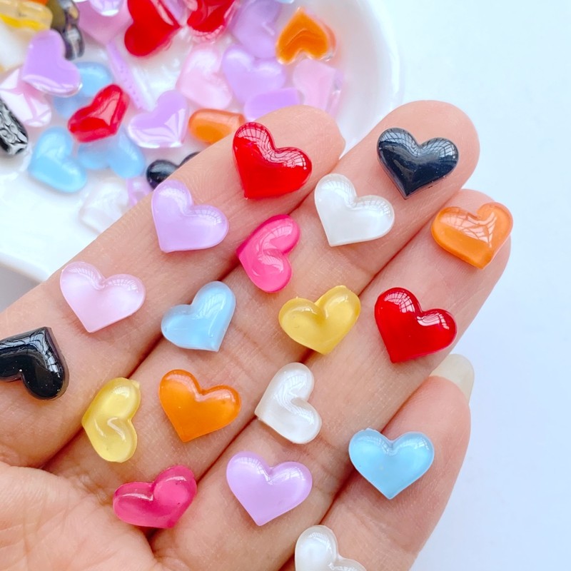 

50Pcs New Cute Mini 8*9mm Bright Heart Flat Back Resin Scrapbooking DIY Jewelry Craft Decoration Accessories